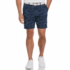 Original Penguin Heritage Beach Club Print 8" Golf Shorts In Black Iris