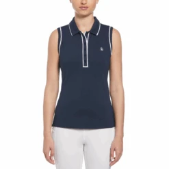 Original Penguin Women's Veronica Sleeveless Golf Polo Shirt In Black Iris