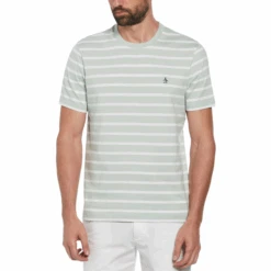 Original Penguin Organic Cotton Breton Striped T-Shirt In Silt Green