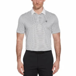 Original Penguin Heritage Stripe Solid Collar Short Sleeve Golf Polo Shirt In Bright White