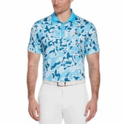 Original Penguin Bunker Print Short Sleeve Golf Polo Shirt In Blue Atoll
