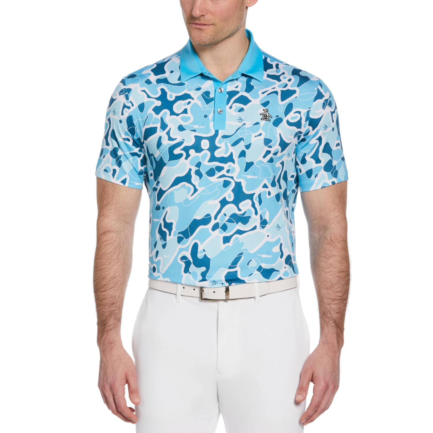 Original Penguin Bunker Print Short Sleeve Golf Polo Shirt In Blue Atoll 3 Original Penguin Bunker Print Short Sleeve Golf Polo Shirt In Blue Atoll