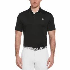 Original Penguin Original Block Design Short Sleeve Golf Polo Shirt In Caviar