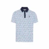 Original Penguin All-Over Atomic Cocktail Print Short Sleeve Golf Polo Shirt In Black Iris