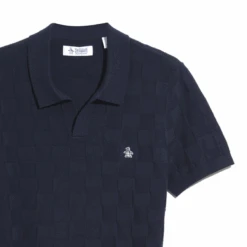 Original Penguin Jacquard Johnny Collar Short Sleeve Polo Shirt Sweater In Dark Sapphire -Outlet New Polo Shirt Store 2 dad17df6 b9b9 4f79 a23d 8f4ca9cf502d