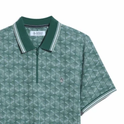 Original Penguin Jacquard Geometric Print 1/4 Zip Short Sleeve Polo Shirt In Antique Green -Outlet New Polo Shirt Store 5 0cc31fda c320 4b97 953f d0ac96f14cc2