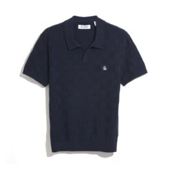 Original Penguin Jacquard Johnny Collar Short Sleeve Polo Shirt Sweater In Dark Sapphire -Outlet New Polo Shirt Store OPGS2403 413