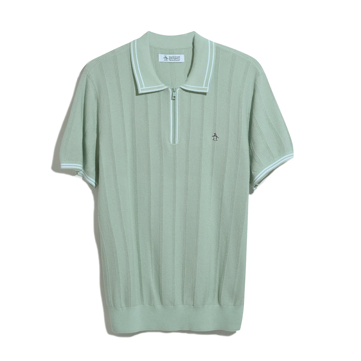 Original Penguin Cashmere-Like Cotton Tipped Short Sleeve Polo Shirt Sweater In Silt Green 6 Original Penguin Cashmere-Like Cotton Tipped Short Sleeve Polo Shirt Sweater In Silt Green - Image 4