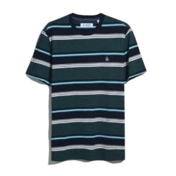 Original Penguin Embroidered Striped T-Shirt In Dark Sapphire -Outlet New Polo Shirt Store OPKS2435 413