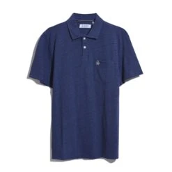 Original Penguin Linen Cotton Slub Short Sleeve Polo Shirt In Blue Indigo -Outlet New Polo Shirt Store OPKS2441 970