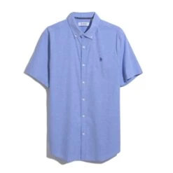 Original Penguin Ecovero Oxford Stretch Short Sleeve Button-Down Shirt In Amparo Blue -Outlet New Polo Shirt Store OPWB0037 424