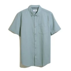 Original Penguin Cotton Dobby Basketweave Textured Short Sleeve Button-Down Shirt In Tourmaline -Outlet New Polo Shirt Store OPWS2412 499