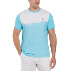 Original Penguin Outlined Pete Performance Short Sleeve Tennis T-Shirt In Blue Atoll
