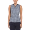Original Penguin Women's Geometric Print Sleeveless Golf Polo With Mesh Back In Black Iris