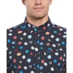 Original Penguin Ecovero Blend Floral Pete Print Short Sleeve Button-Down Shirt In Dark Sapphire -Outlet New Polo Shirt Store anrtbamacxsetfngsbsc