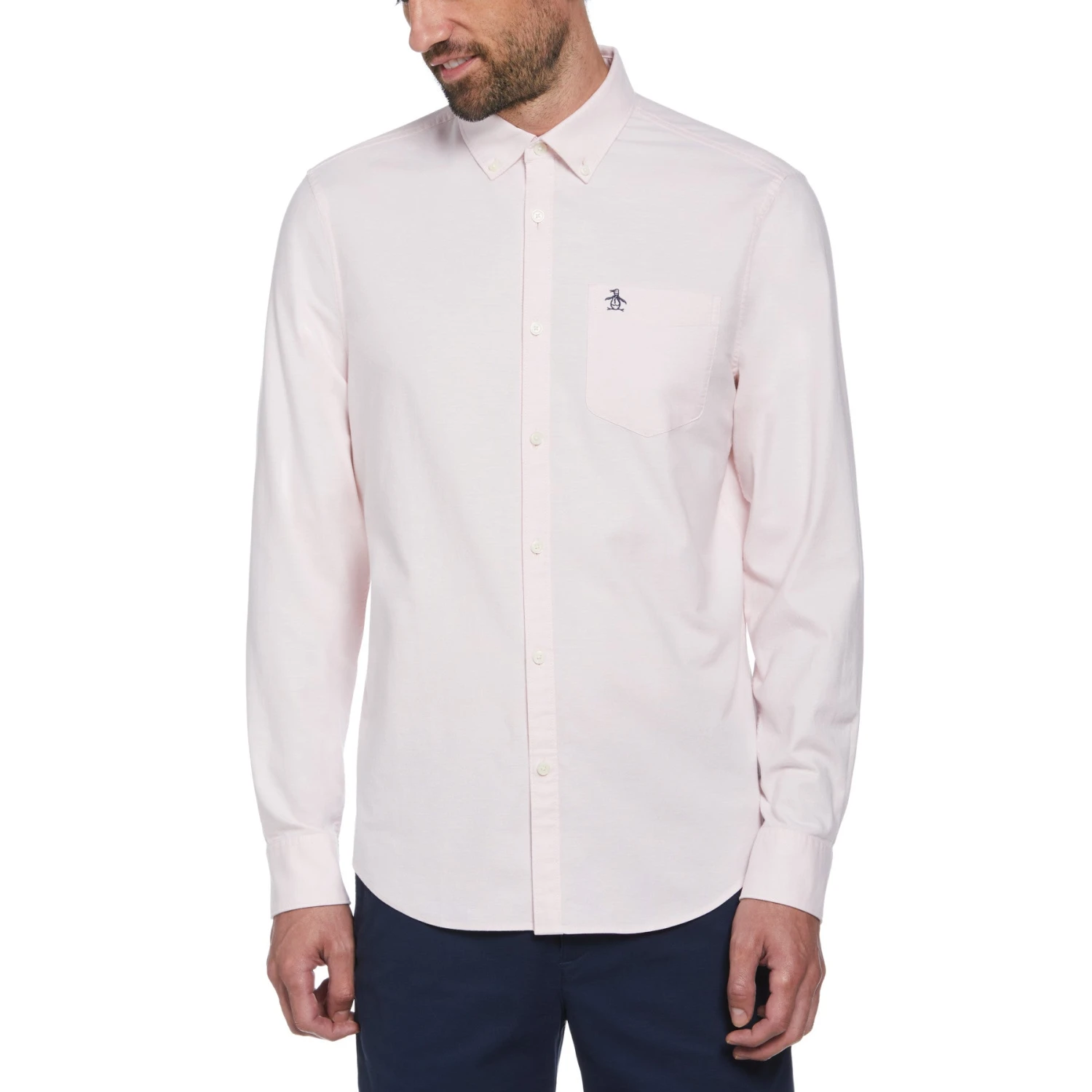 Original Penguin Ecovero Oxford Stretch Long Sleeve Shirt In Parfait Pink 3 Original Penguin Ecovero Oxford Stretch Long Sleeve Shirt In Parfait Pink
