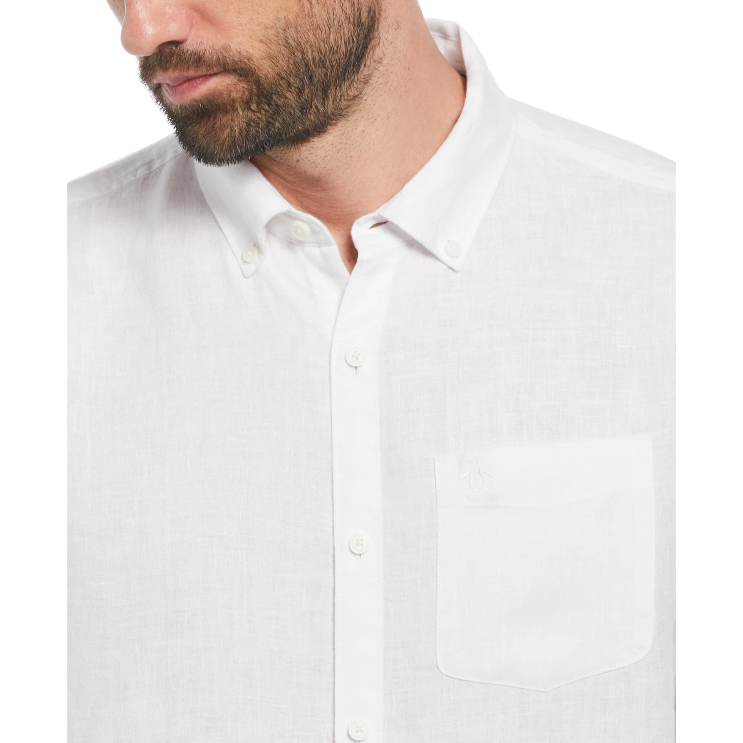 Original Penguin Delave Linen Long Sleeve Button-Down Shirt In Bright White 5 Original Penguin Delave Linen Long Sleeve Button-Down Shirt In Bright White - Image 3