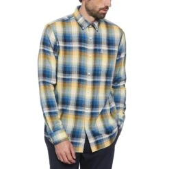Original Penguin Ecovero Blend Plaid Shirt In Dark Blue