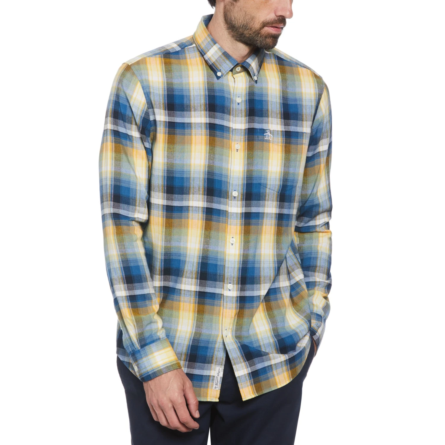 Original Penguin Ecovero Blend Plaid Shirt In Dark Blue 2 Original Penguin Ecovero Blend Plaid Shirt In Dark Blue