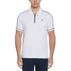 Original Penguin Piped Performance Quarter Zip Tennis Polo Shirt In Bright White