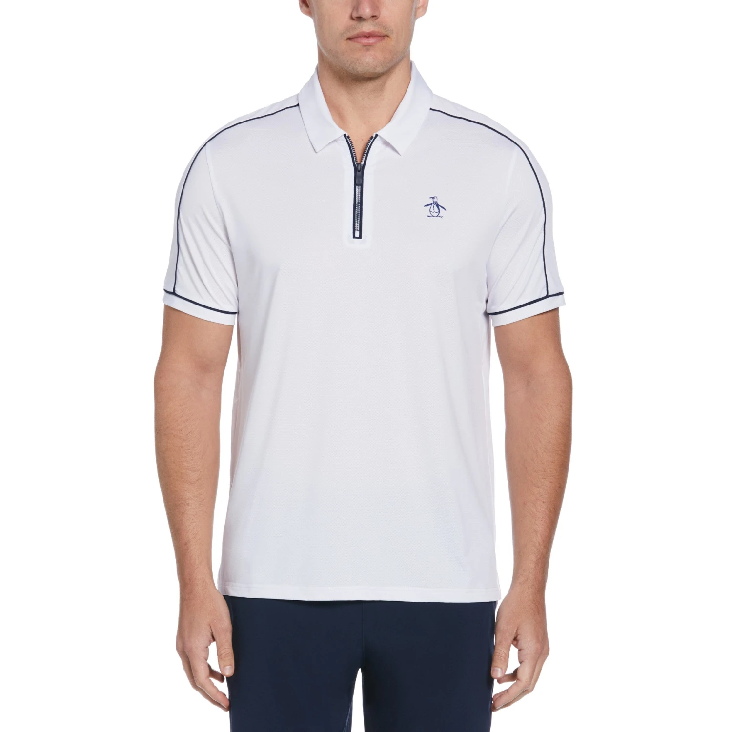 Original Penguin Piped Performance Quarter Zip Tennis Polo Shirt In Bright White 3 Original Penguin Piped Performance Quarter Zip Tennis Polo Shirt In Bright White