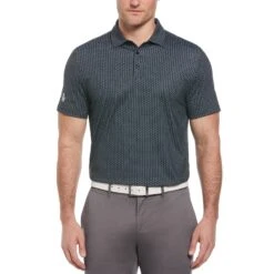 Original Penguin Allover Pete Print Short Sleeve Golf Polo Shirt In Caviar