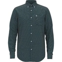 Original Penguin Long Sleeve All Over Print Poplin Shirt In Dark Sapphire
