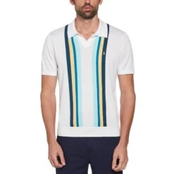 Original Penguin Icons Short Sleeve Textured Vertical Stripe Polo Jumper In Bright White