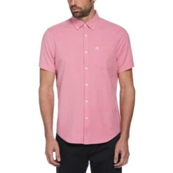 Original Penguin Ecovero Short Sleeve Oxford Shirt In Wild Rose