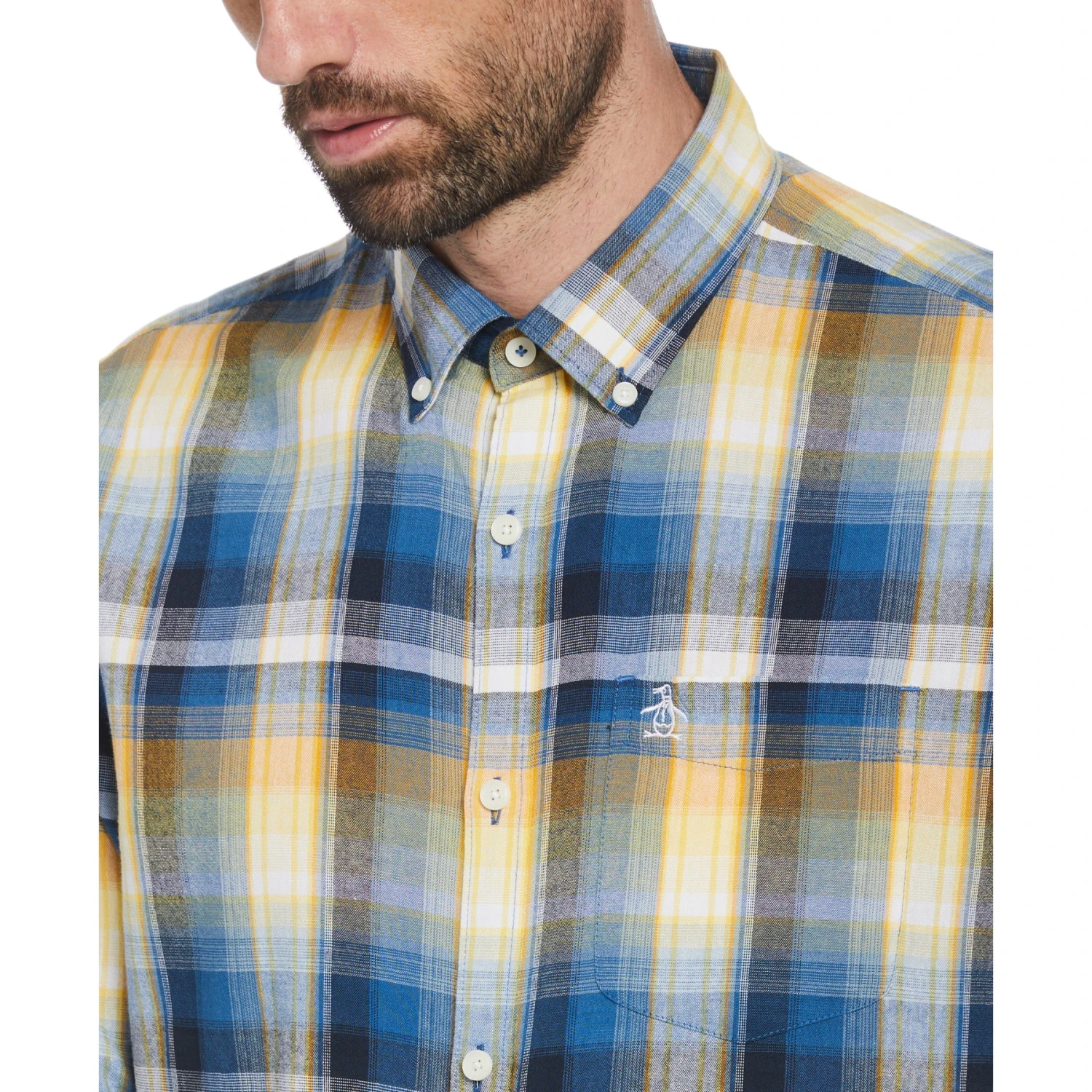 Original Penguin Ecovero Blend Plaid Shirt In Dark Blue 4 Original Penguin Ecovero Blend Plaid Shirt In Dark Blue - Image 3