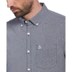 Original Penguin Ecovero Mini Geometric Print Long Sleeve Button-Down Shirt In Dark Sapphire -Outlet New Polo Shirt Store g4mcrgeog3vdtokeoy85