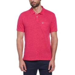 Original Penguin Linen Cotton Slub Short Sleeve Polo Shirt In Raspberry Sorbet