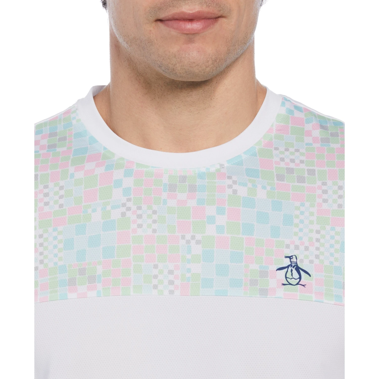 Original Penguin Checkerboard Block Performance Short Sleeve Tennis T-Shirt In Bright White 5 Original Penguin Checkerboard Block Performance Short Sleeve Tennis T-Shirt In Bright White - Image 3