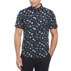 Outlet New Polo Shirt Store 25 Original Penguin Ecovero Blend Floral Pete Print Short Sleeve Button-Down Shirt In Dark Sapphire