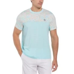 Original Penguin Checkerboard Block Performance Short Sleeve Tennis T-Shirt In Tanager Turquoise