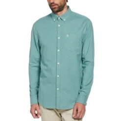 Original Penguin Long Sleeve Stretch Oxford Shirt In Oil Blue