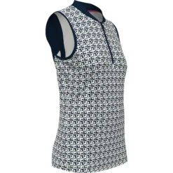 Original Penguin Women's Geometric Print Sleeveless Golf Polo With Mesh Back In Black Iris -Outlet New Polo Shirt Store inj8dm0uif94jpbofjju