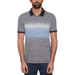 Original Penguin Slub Chest Stripe Ottoman Polo Shirt In Dark Sapphire