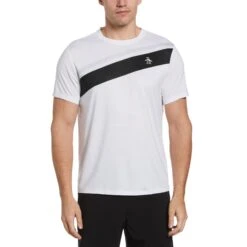 Original Penguin Performance Color Block Print Tennis T-Shirt In Bright White