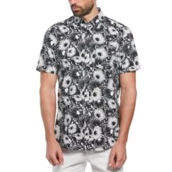 Original Penguin Ecovero Floral Print Short Sleeve Button-Down Shirt In Dark Sapphire