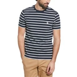 Original Penguin Organic Cotton Breton Stripe Tee In Dark Sapphire
