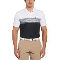 Original Penguin Penguin Stripe Block Print Short Sleeve Golf Polo Shirt In Bright White