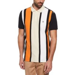 Original Penguin Icons Vertical Stripe Polo Shirt In True Black