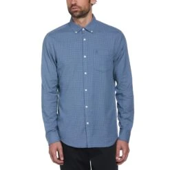 Outlet New Polo Shirt Store 31 Original Penguin Gingham Print Long Sleeve Shirt In Bering Sea