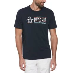 Original Penguin TV Pete Graphic Print T-Shirt In Dark Sapphire