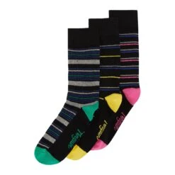 Original Penguin 3 Pack Stripe Design Ankle Socks In Black And Grey