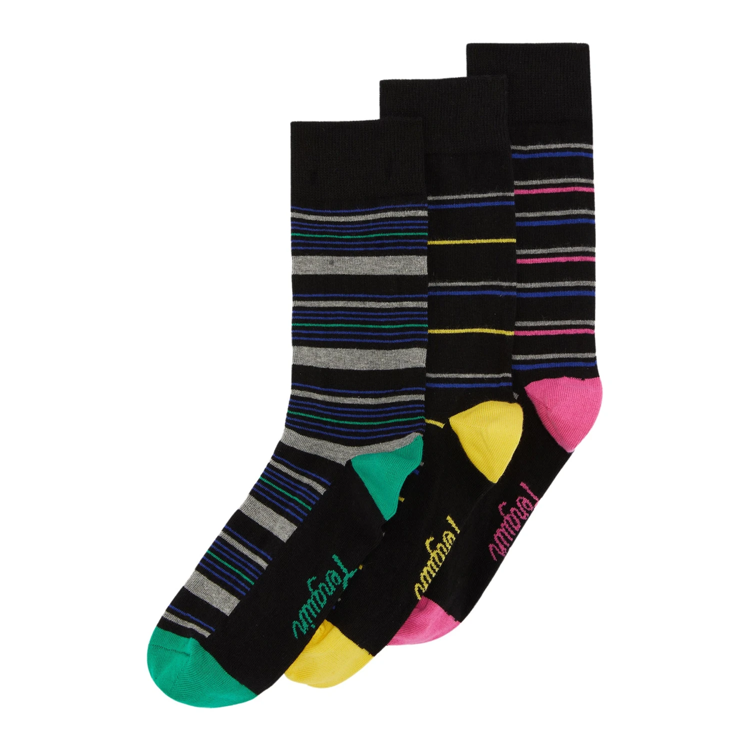 Original Penguin 3 Pack Stripe Design Ankle Socks In Black And Grey 4 Original Penguin 3 Pack Stripe Design Ankle Socks In Black And Grey - Image 2