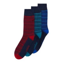 Original Penguin 3 Pack Stripe Design Ankle Socks In Navy, Red And Teal