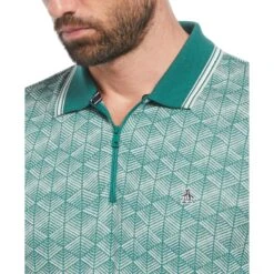 Original Penguin Jacquard Geometric Print 1/4 Zip Short Sleeve Polo Shirt In Antique Green -Outlet New Polo Shirt Store mxvrsfke1bjirqzkjdtp