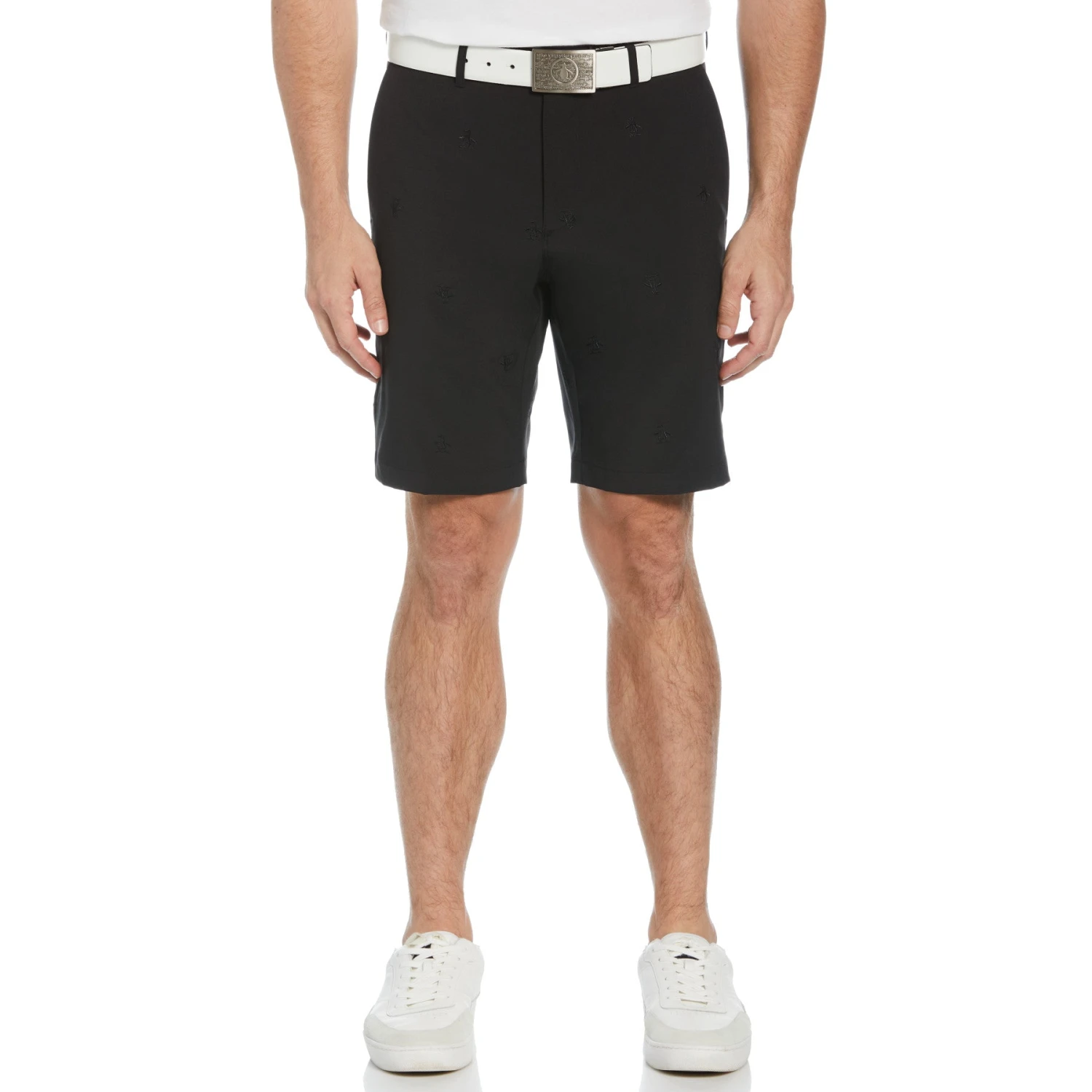 Original Penguin Allover Embroidered Pete 9" Golf Short In Caviar 3 Original Penguin Allover Embroidered Pete 9" Golf Short In Caviar